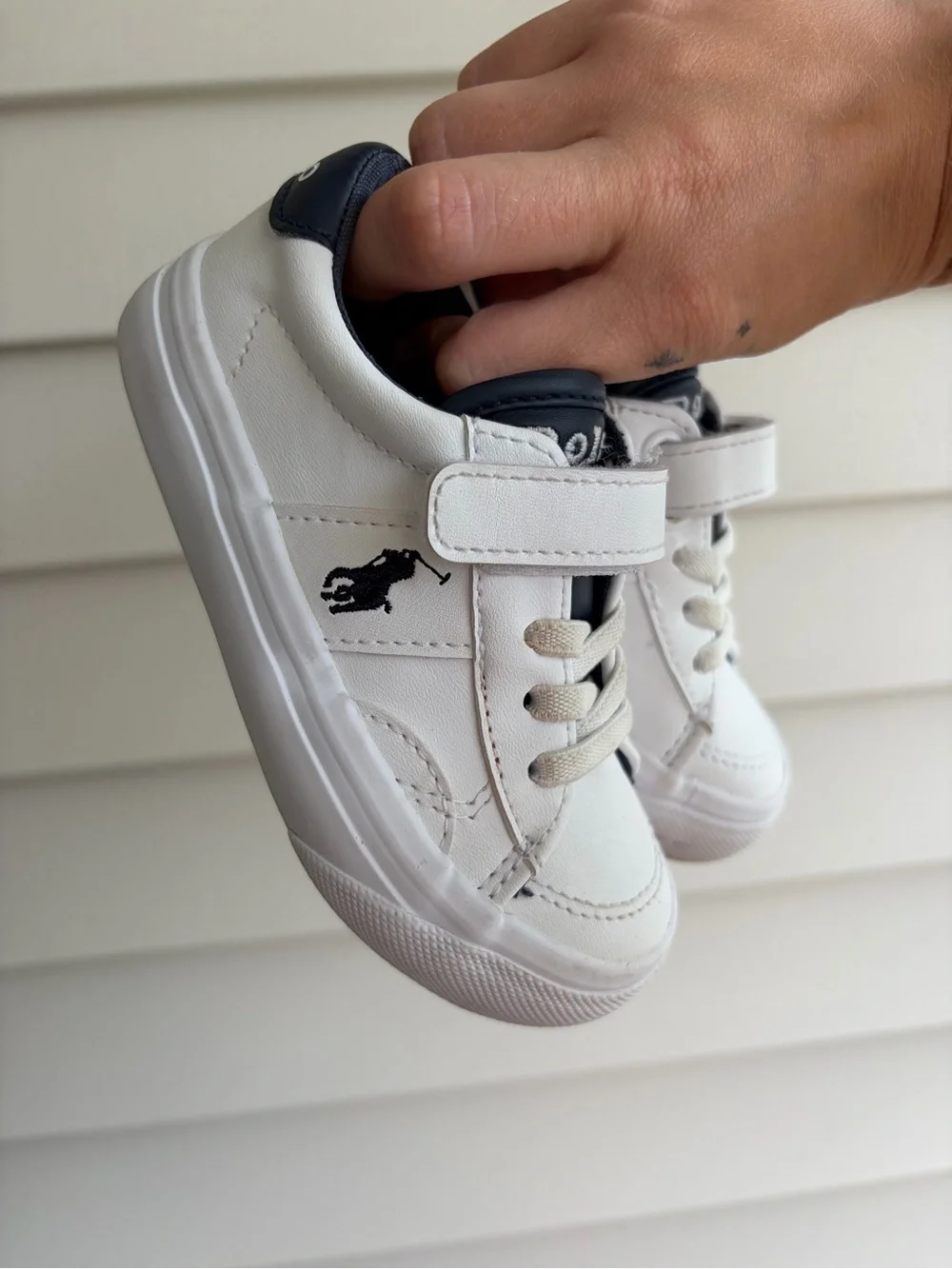Polo by Ralph Lauren White and Navy Toddler Velcro Sneakers